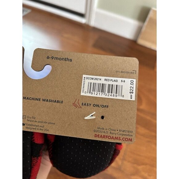 Dearfoams Christmas Red Plaid Baby Bear‎ 6-9 Months Infant Slippers NEW - Picture 5 of 6